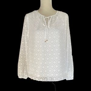 T Tahari White Chiffon Textured Sheer Long Sleeves Blouse Women’s Size S